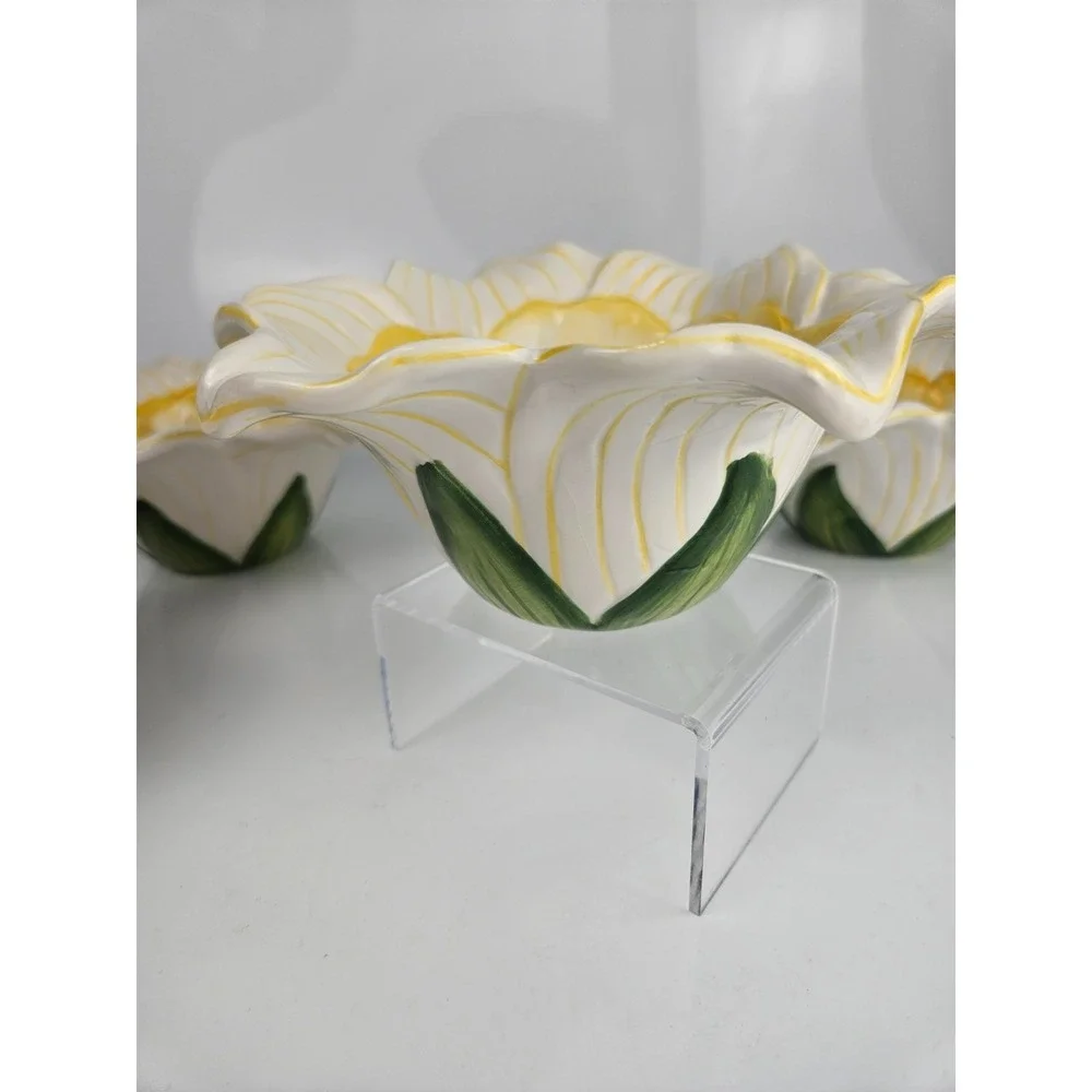 Ambiance Daffodils Sculptural Yellow Floral Bowls Set 4 Flowers‎ Spring Summer